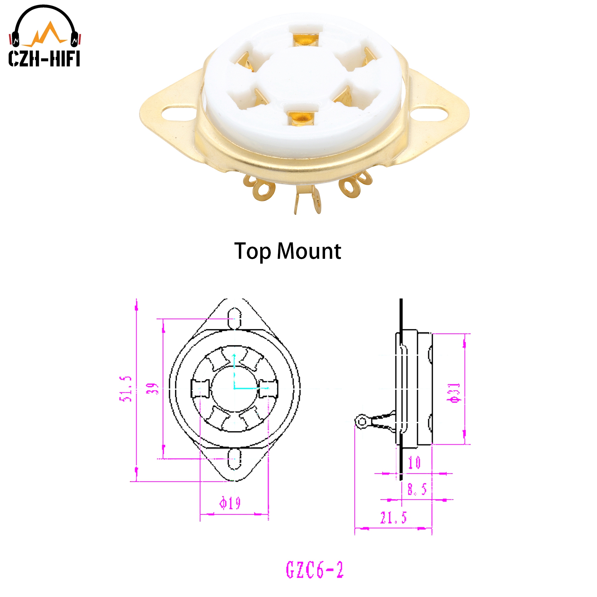 6pin U6A Rohr Buchse Keramik Ventil Basis Power Lampe Jack Für 2A5 6C6 6D6 KR43 KR49 VT57 VT58 Chassis Bottom Mount DIY HiFi: Rot