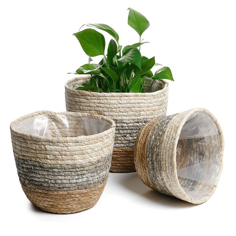 Rieten Mand Nordic Home Decor Hand Geweven Plant Bloempot Rotan Zeegras Bureau Opslag Mand Organizer Woonkamer Accessoire