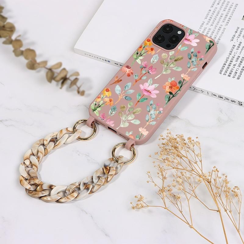 Funda de cadena de lujo para iPhone 16 SE4 15 Pro max 14 13 12 11 XSM XR XS 6 7 8 funda de teléfono cruzada con correa Plaint cubierta de flores