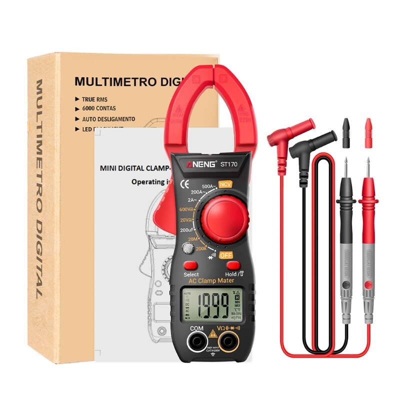 High Accuracy Clamp Meter Amp Meter True RMS Multimeter Auto-ranging Volt Tester Capacitance Resistance Diodes Meter: Black red