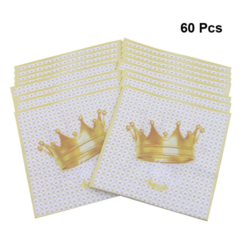 60 Pcs Handdoeken Creatieve Golden Crown Gedrukt Vierkante Zakdoek Servetten Voor Bruiloft