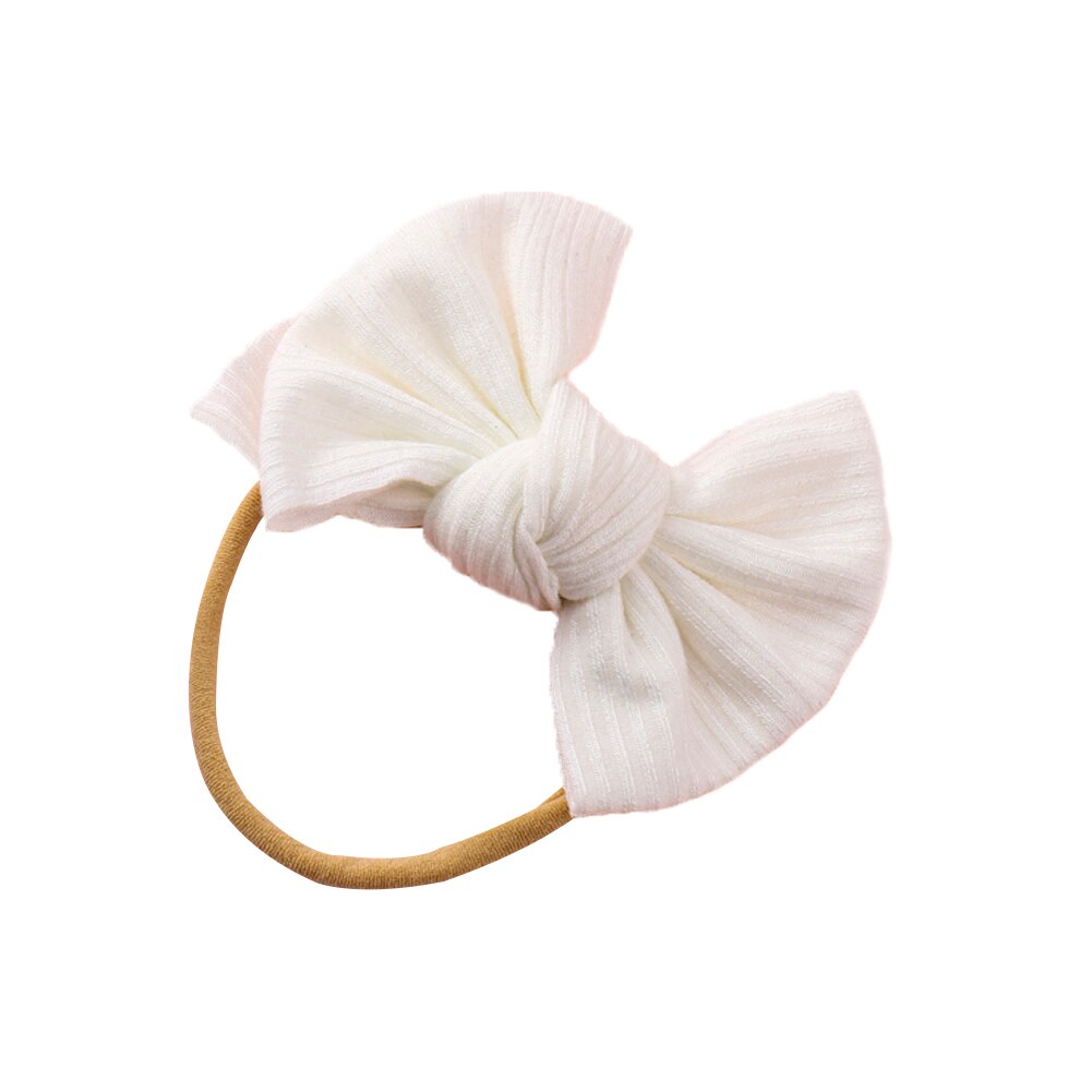 Baby Girls Knitted Ribbed Hair Bows Ties, Lovely Hair Bands Elastics Ponytail Holders Toddler Hair Accessories: White