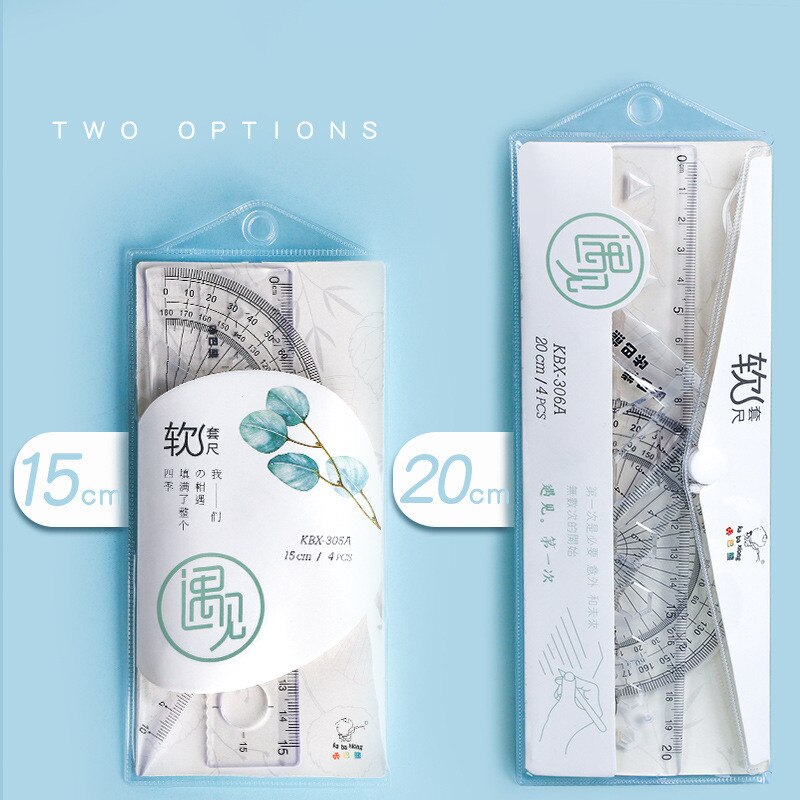 4pcs Combination Ruler Set Multifunctional Soft rubber Ruler student stationery set Children plastic ruler drawing tool