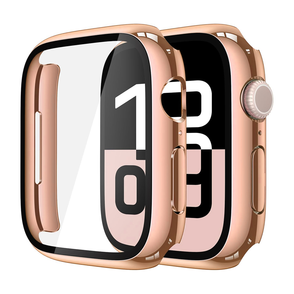 Screen Protector Voor Apple Horloge Case Serie 10 9 SE 8 7 6 5 4 46mm 42mm 45mm 44mm 40 41mm PC Bumper + Gehard Glas iWatch Cover: Rose Gold / 1 inch