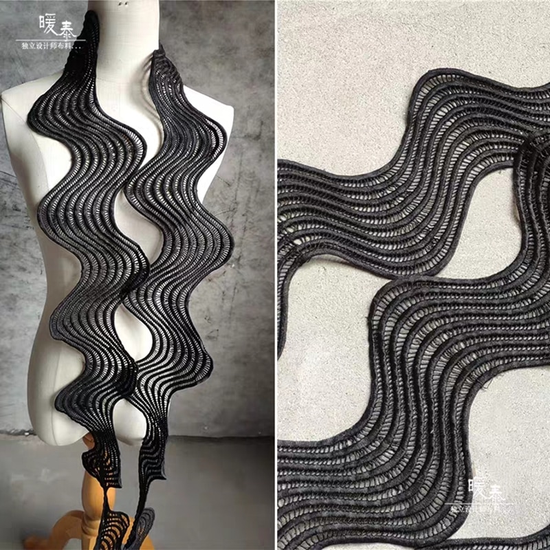 Lazo negro bordado encaje adorno francés refinamiento lazo DIY vestido Collar boda decoración artesanal accesorio