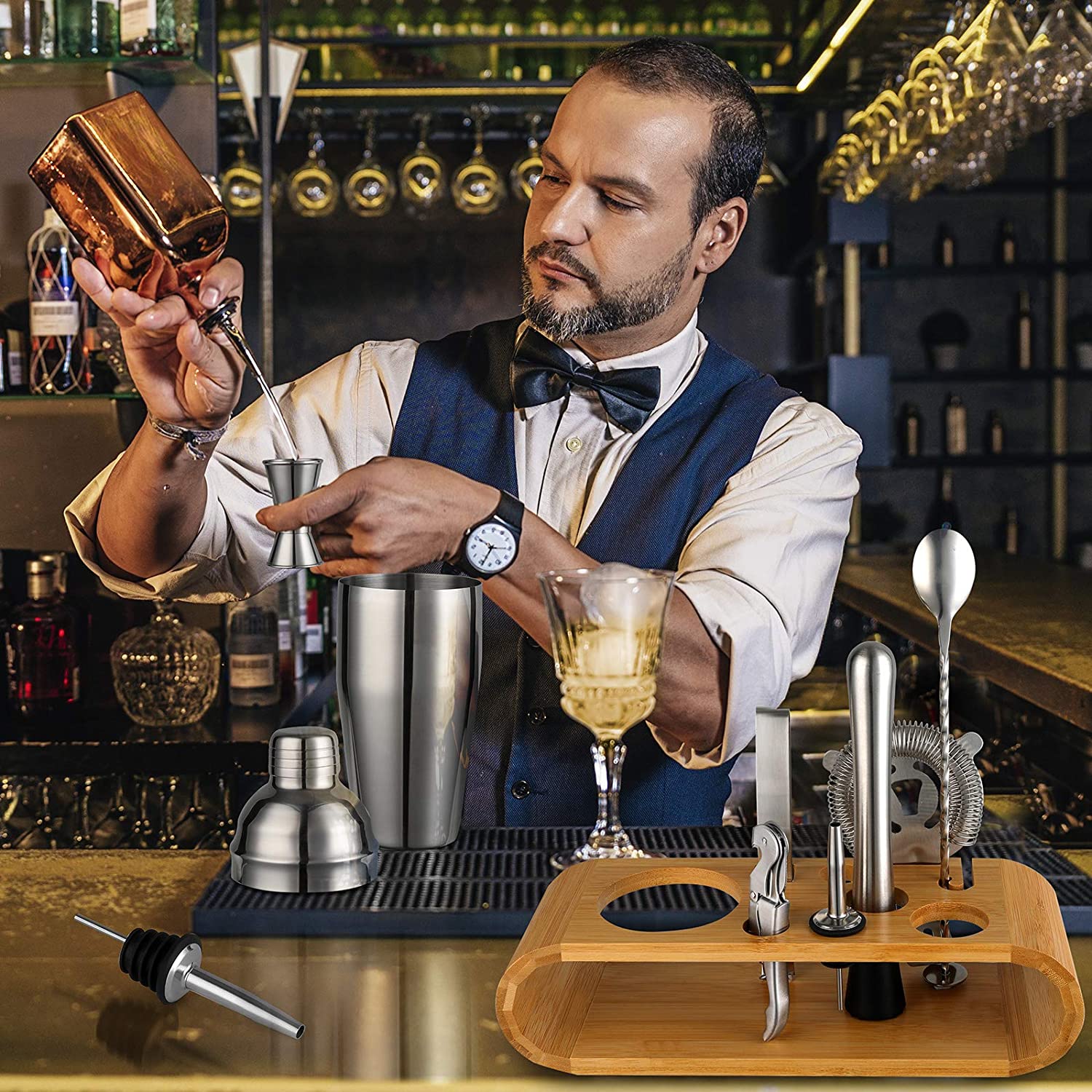 Cocktail Shaker Set Barman Kit 10 Stuk Cocktail Kit Bar Tool Set Met Bamboe Stand Rvs Cocktail Barman set