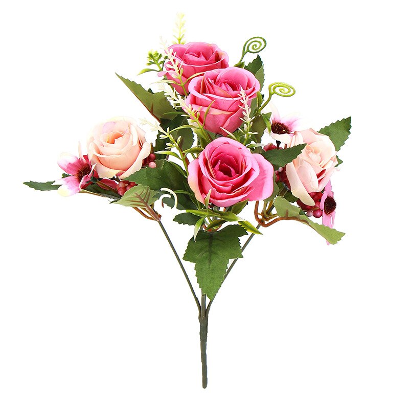 3 stk 1 haug  of 5 kunstige blomster brud som skal roser bryllup halloween fest bursdag hage hjem dekorasjon tilbehør krans