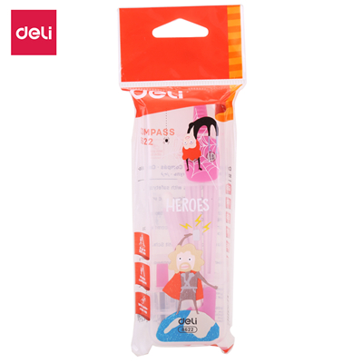 Deli E8622 School Compass Plastic Compass W/Pencil Pink Blue: Pink
