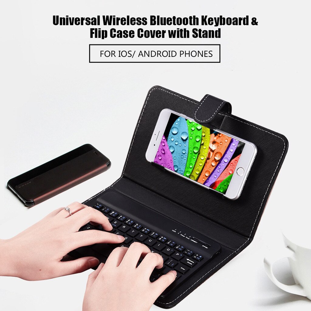 Wireless Bluetooth Keyboard and Leather Stand Case Filio Cover for iOS Android For Office hands free For iPhone 11 pro max