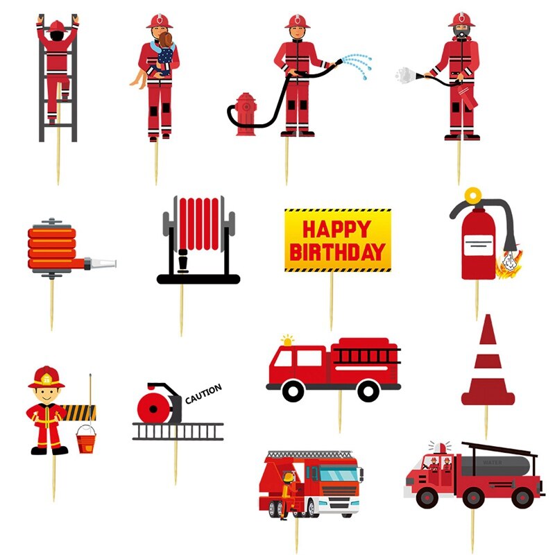 Fire Ladder Truck Water Tank Cake Topper Fireman kid 1st One Year Birthday Party Firefighter Hero Themed Birthday Boy Cake Decor