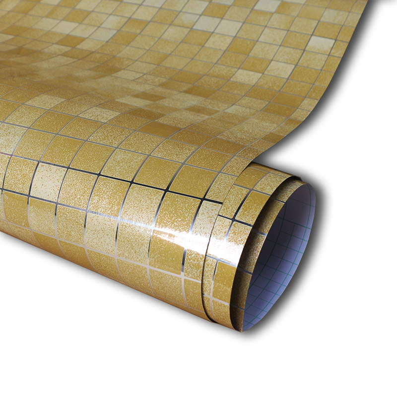 Moderne pvc selvklæbende tapet badeværelse tapet køkken vandtæt mosaik fliser klistermærker vinyl boligindretning wallstickers: Lys guld / 45 cm x 10m