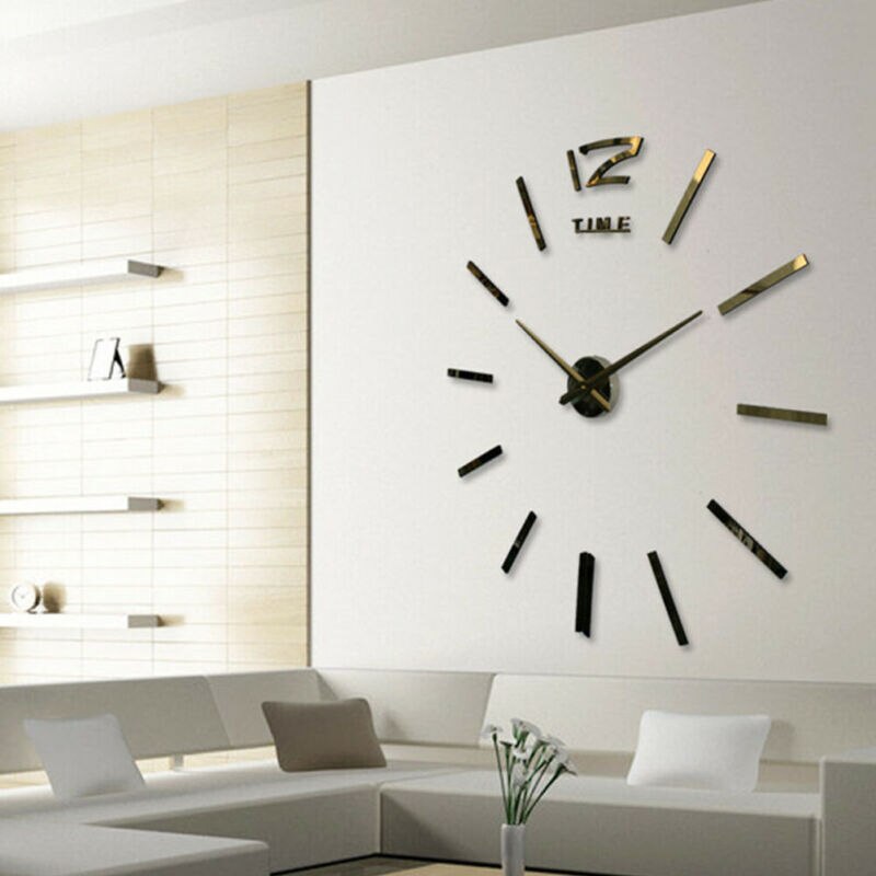 Large Wall Clock Big Watch Decal 3D Stickers Mirror DIY Wall Modern Home