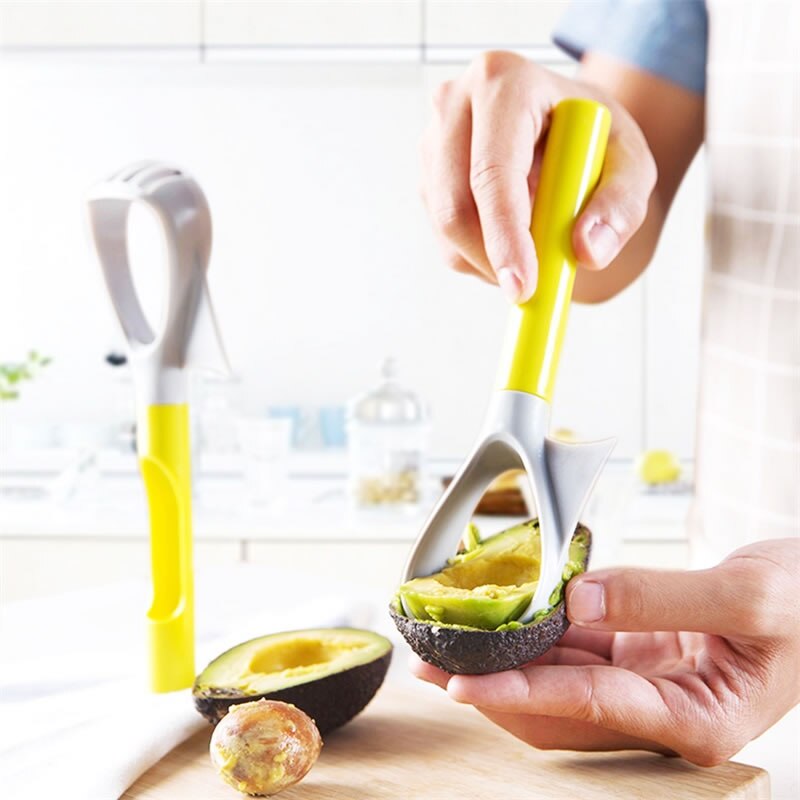 QueenTime Kunststoff 3in1 Avocado Splitter Apfel Kirsche Pitter Corer Mango Zellstoff Schneidemaschine Stampfer Obst Gemüse Werkzeuge Küche Spielereien