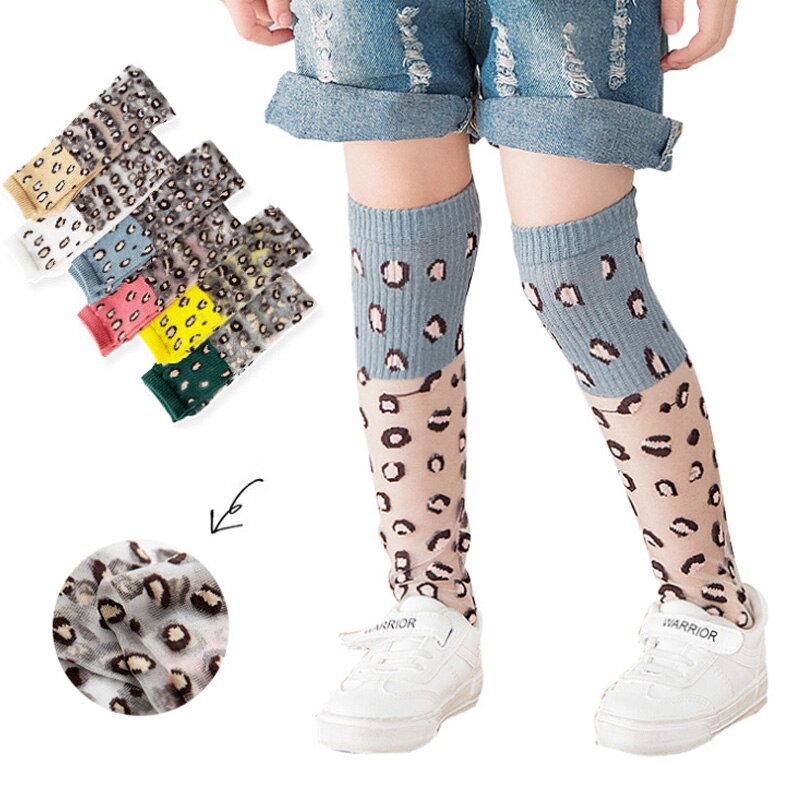 Leopard piger knæhøje sokker til børn børn sommer mesh skridsikker lange høje sokker afslappet skridsikker 3-8 år