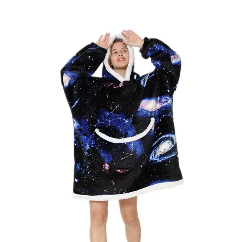 Wärmer Winter-Decken-Hoodie mit Ärmeln, übergroß, verdickt, tragbar, Decke, Sweatshirt, Flanell-Vlies, Sherpa-Riesen-Hoodie: Einheitsgröße / Hellgelb