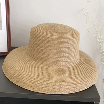 WeMe Hepburn HatHoliday Beach Straw Hat Simple Sunshade Hat: Khaki