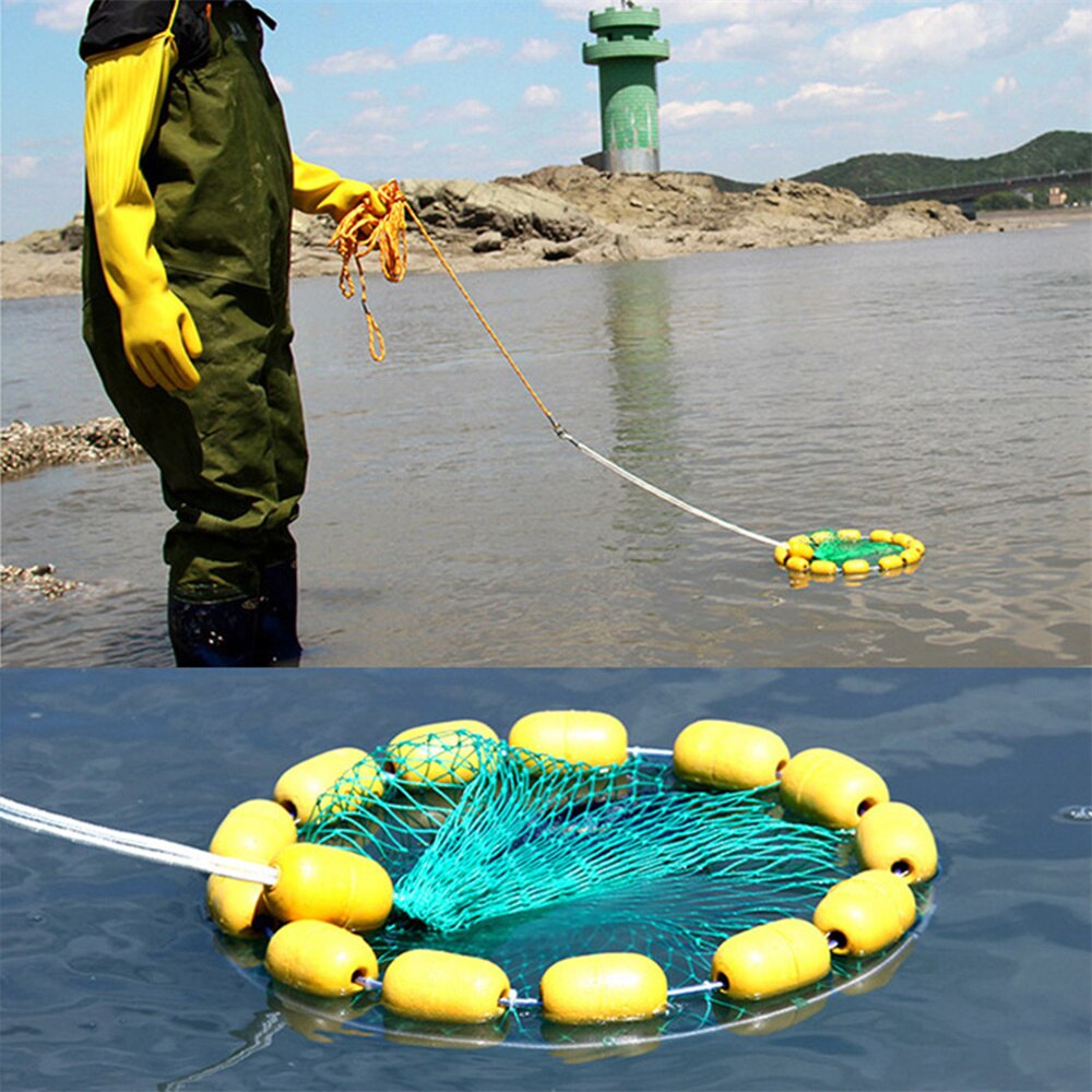 Buoyancy Fishing Net Folding Multi-Floating Ball Fishing Net Steel Wire Mesh Crab Catching Trap Fish Network Fishing Accessories