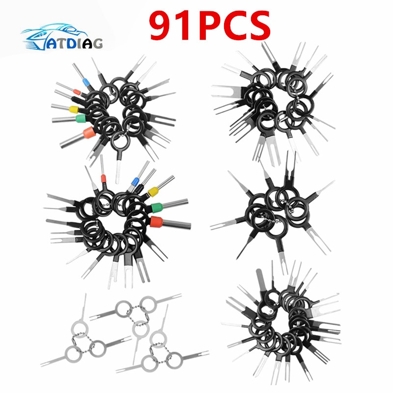 Auto Terminal Verwijderen Kit 91Pcs Bedrading Crimp Connector Pin Extractor Puller Terminal Ejector Plug Reparatie Pin Tool