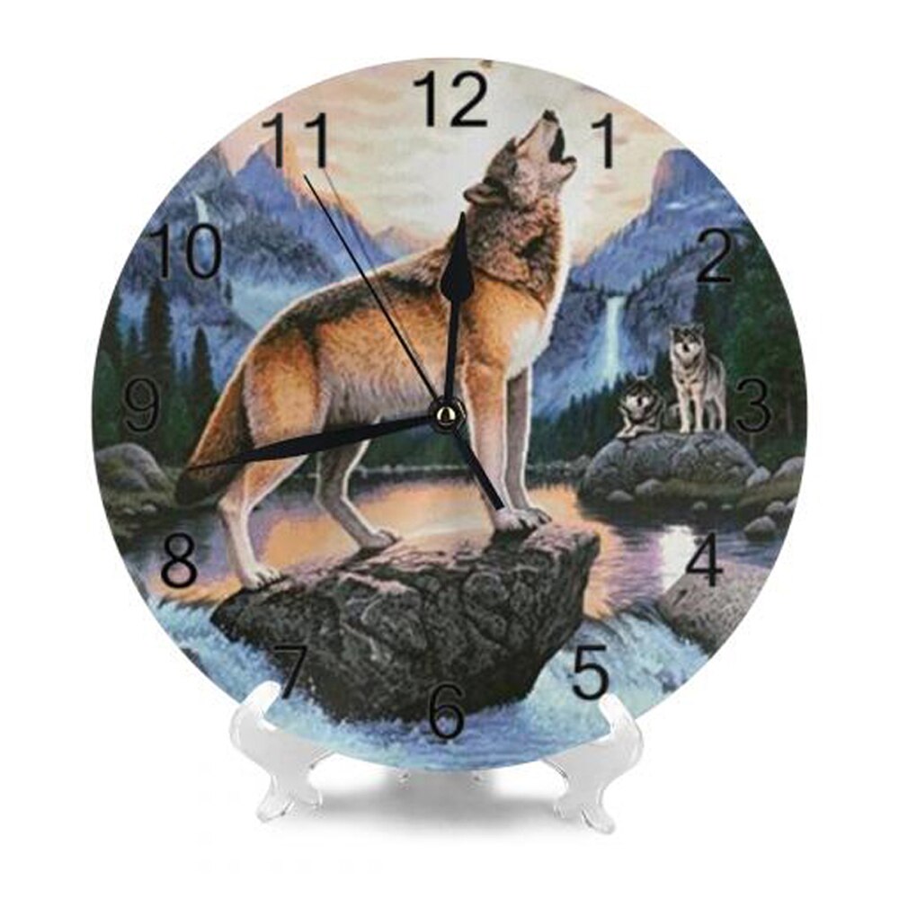 Wolf Wall Clocks Numeral Digital Dial Mute No Ticking Slient Battery Operated Kitchen Clocks Kitchen Wall Decor for Livingroom: SZA2040
