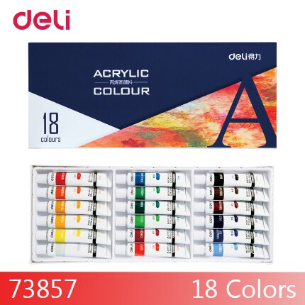 Deli 12/18/24 couleurs peintures acryliques pour l'école kid art fournitures résistance à l'eau ensemble de dessin papeterie aquarelles: 18 colors
