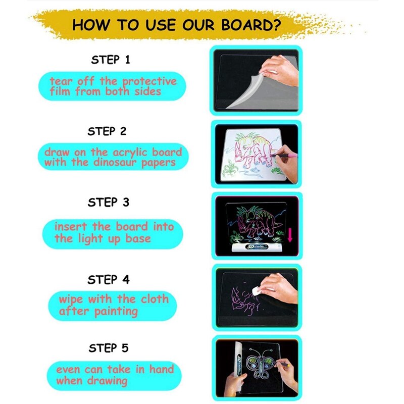 Kids 3D Magic Drawing Pad Fluorescent Puzzle Luminous Magical Writing Pad Magic Pad Light Up Drawing Board for