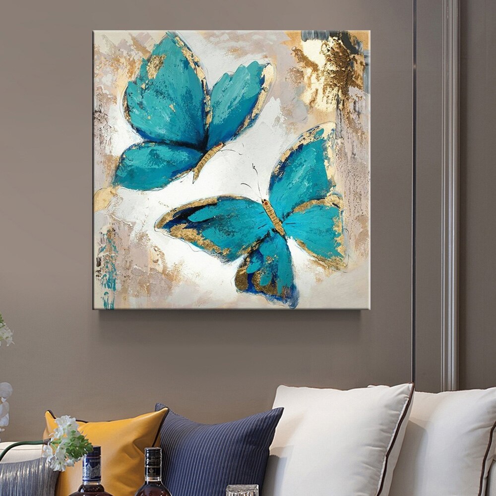 Nordic Minimalist Blue Butterfly Animal Canvas Pai... Grandado