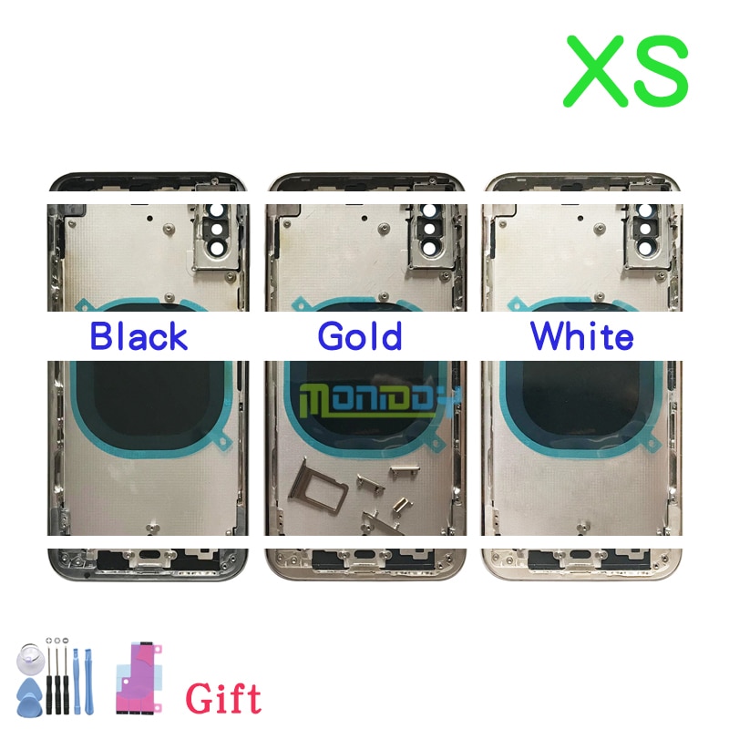 Aaa de alta qualidade para o iphone x/xs/xs max habitação capa bateria porta traseira chassis quadro com capa traseira vidro + bateria adesivo