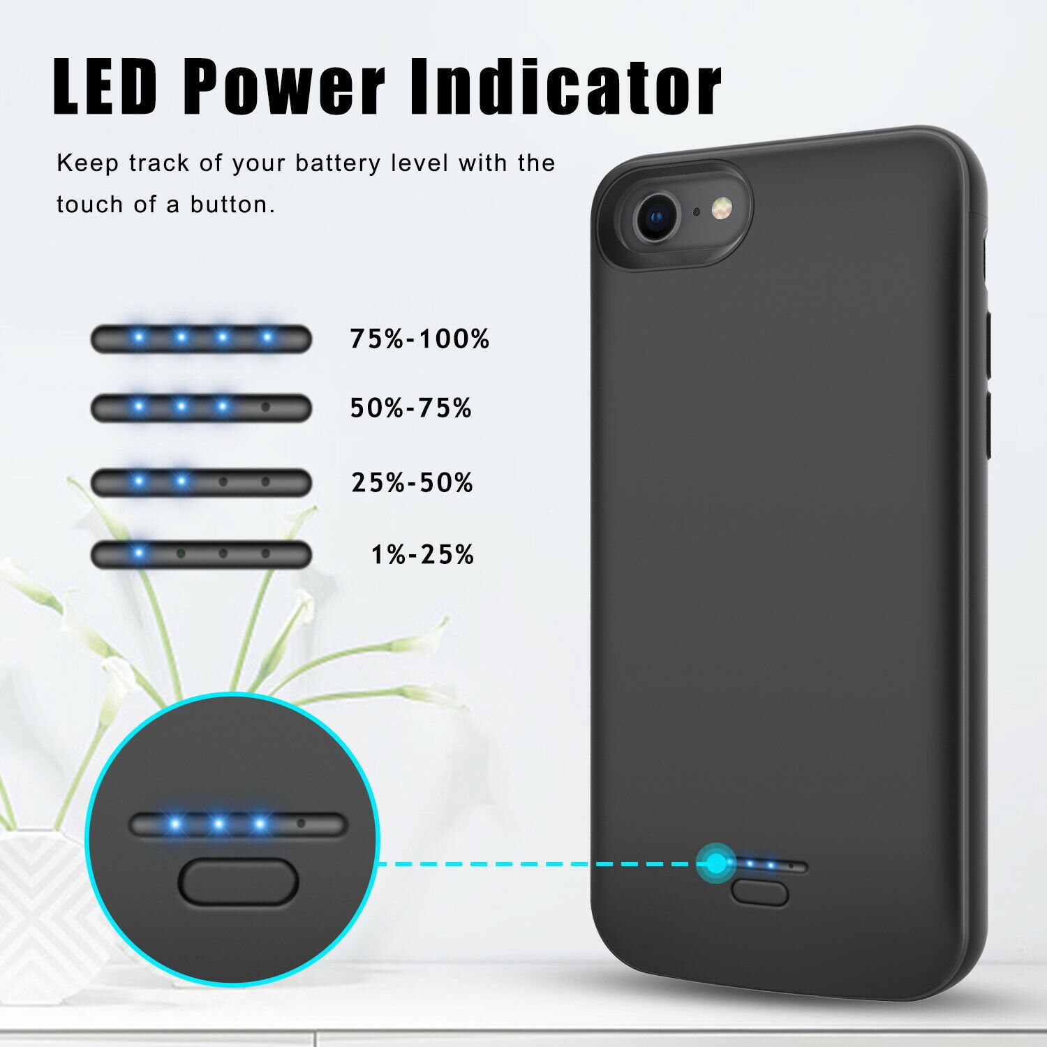 4000mAh For iPhone 6 6s 7 8 External Battery Charging Case Protable Smart Power Bank Charger Protect Cover