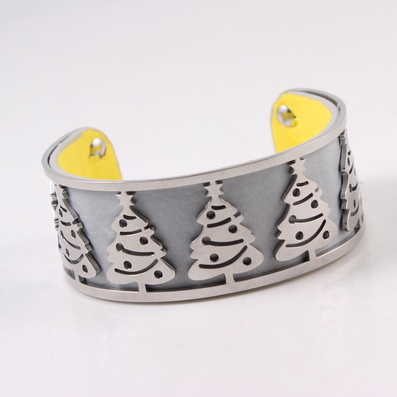 Árvore da vida pulseira de aço inoxidável ajustável georgette bangles intercambiáveis pulseira de couro para presente de jóias femininas: gray tree