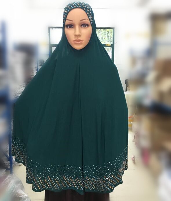 Hidżab islamska odzież natychmiastowa hidżab Turban diamenty Rhinestone chusta hidżab chustka turecki hidżab rozszerzenia szyi klatka piersiowa 100X90CM: dark green