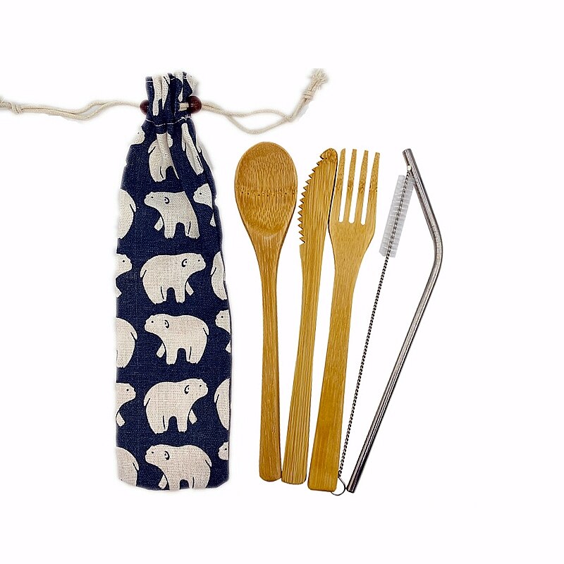 Vaisselle Portable biologique, vaisselle réutilisable, ensemble de vaisselle biodégradable, ustensiles de cuisine en bois de Camping, couverts de voyage en bambou: MULTI