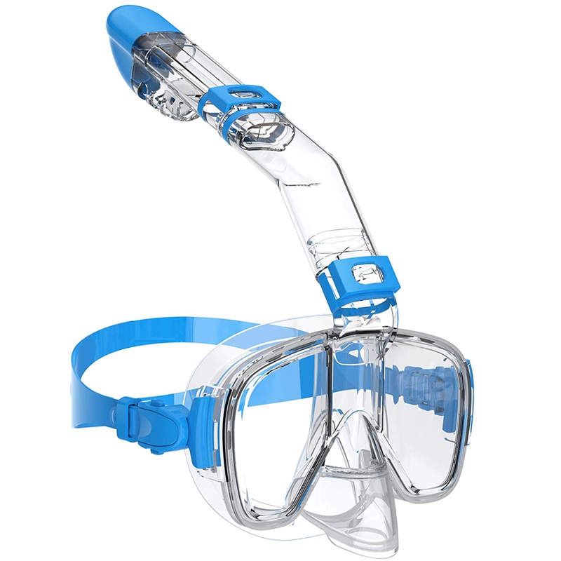 Duikmaskers Opvouwbare anti-condens snorkelmaskerset met volledig droog topsysteem voor gratis zwemmen Professionele snorkeluitrusting Volwassenen Kinderen: Clear / S/M