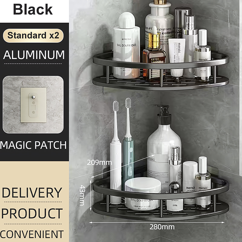 Bathroom Shower Corner Shelf Rack Shower Gel Bottles Facial Cleanser Holder Bath Triangular Adhesive Shower Caddy Basket Shelves: WHITE
