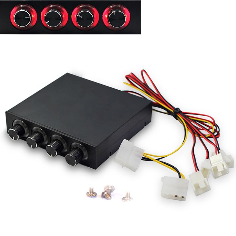 Controlador de velocidad del ventilador de 4 canales HDD para PC, 3,5 pulgadas, con controlador LED azul/rojo, Panel frontal para ventiladores de ordenador