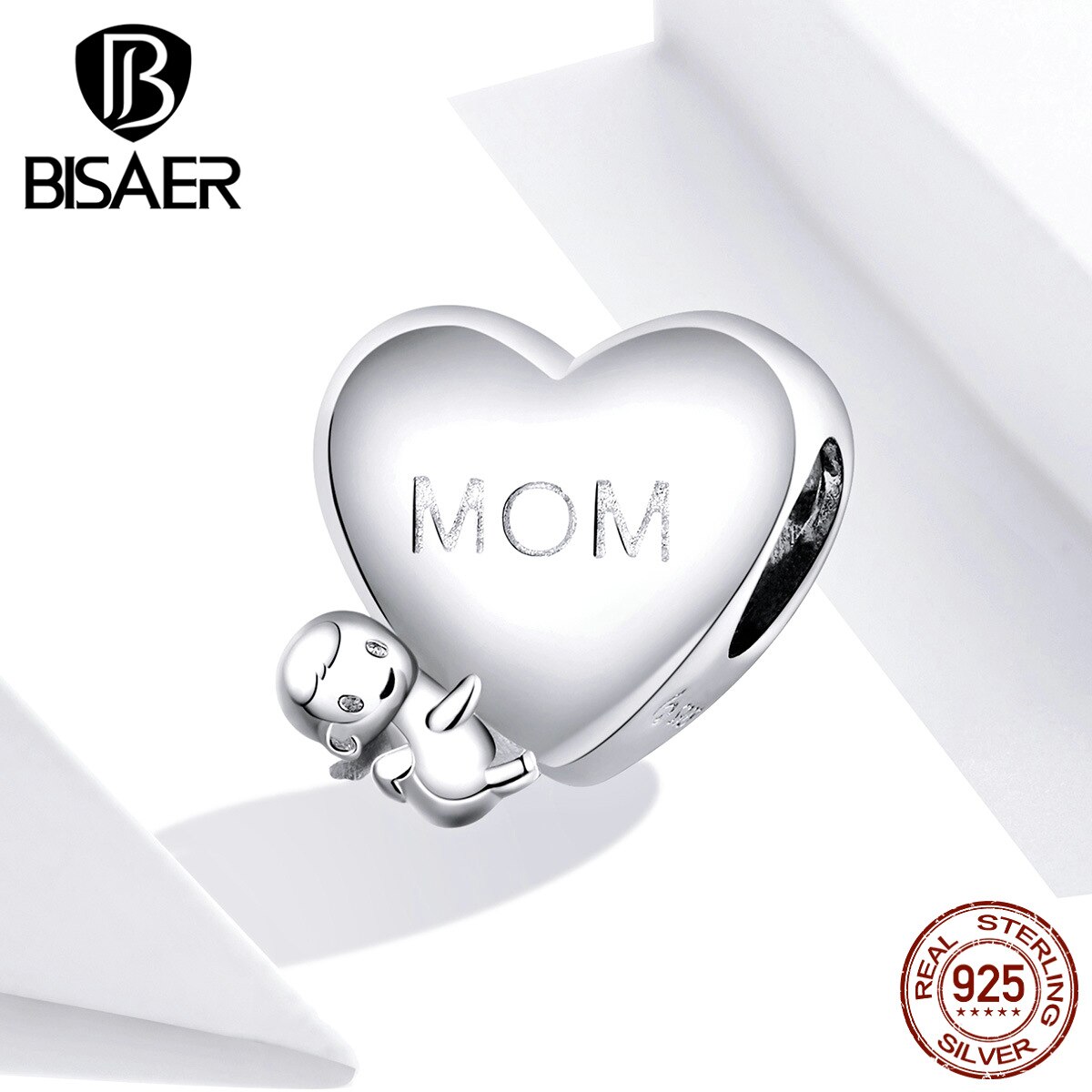 Mothers Day Love You Mom Beads BISAER Real 925 Sterling Silver Mother's Love Charms for bracelets Making Jewelry GAC218