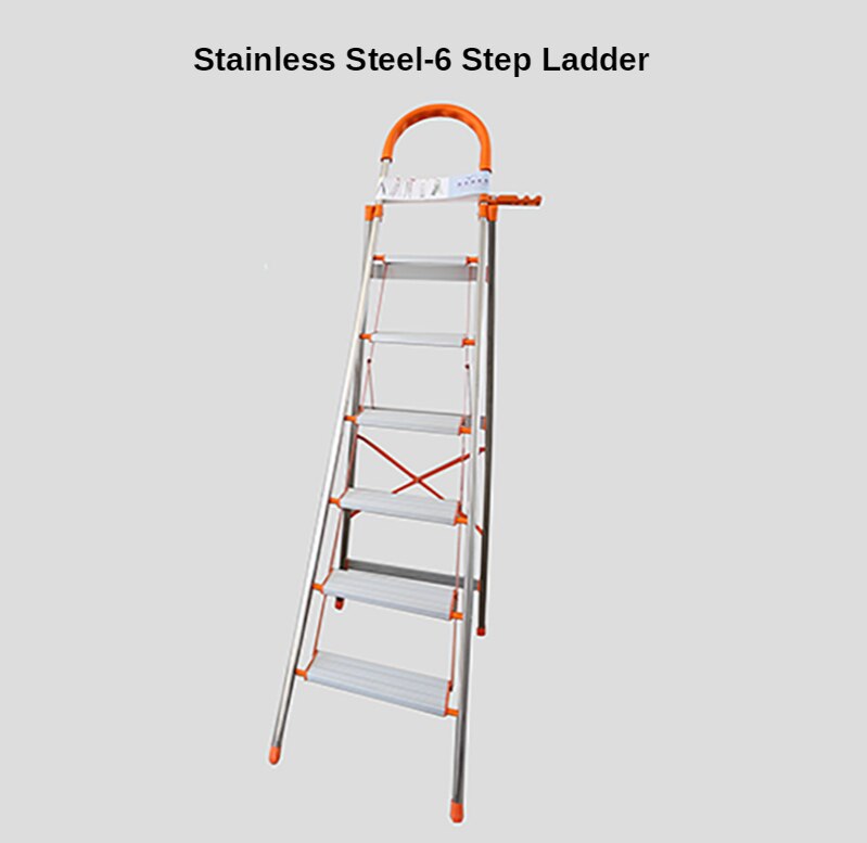 Household Steel Pipe Herringbone Ladder Thick Folding Step Ladder Single Side Ladder Stainless Steel Aluminum Alloy Ladder: Grey