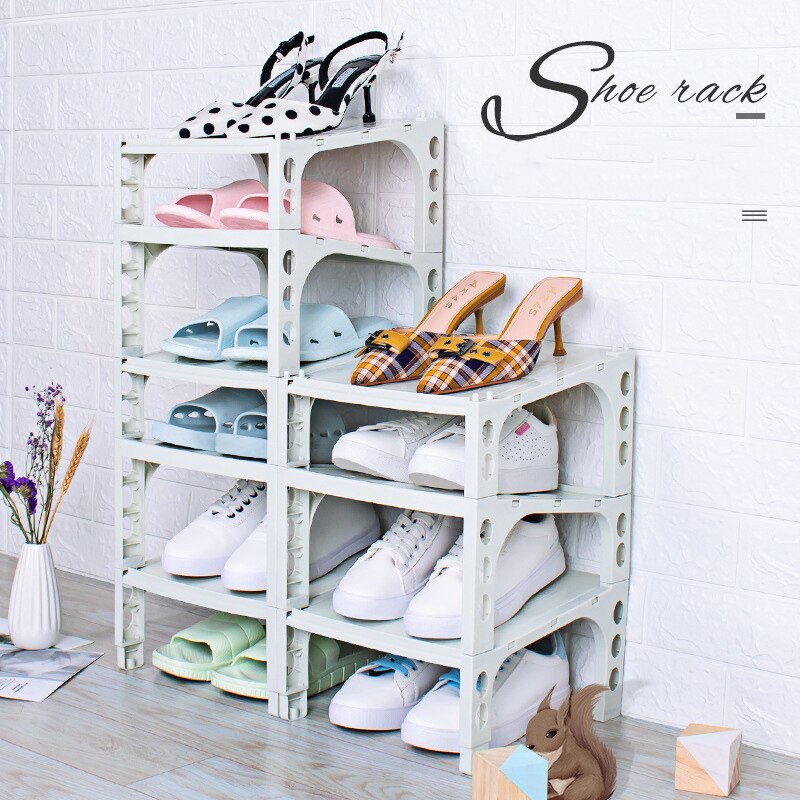 Schoenenrek kunststof stapelbaar schoenenrek gemonteerd ruimtebesparend meerlaags standaard voor opberging schoenendoos - set  of 2