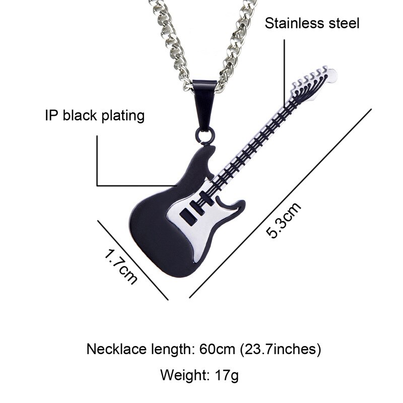 Rock Electric Guitar Pendant Necklaces Stainless Steel Hip Hop Jewelry Accessory For Women Men