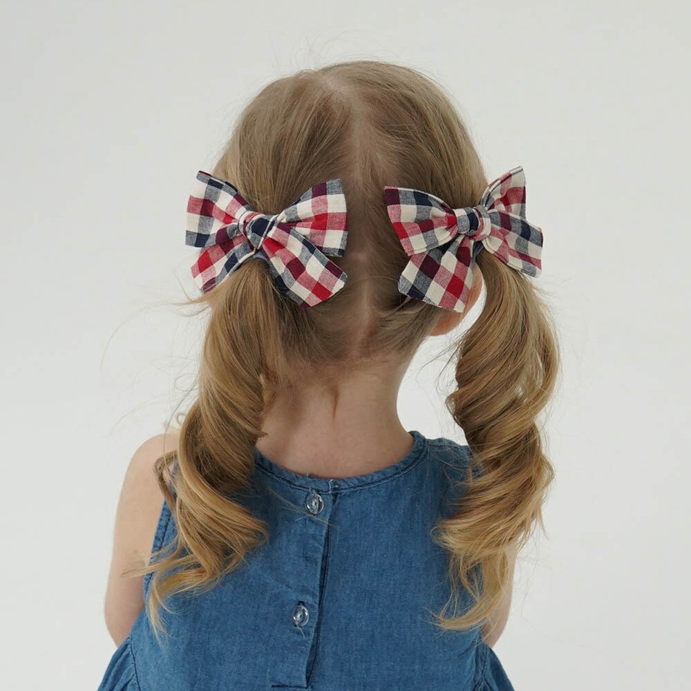 6 Stks/partij Baby Haar Clips Voor Meisjes Plaid Haarspeld Kids Big Bows Barrette Bloemen Printing Baby Kinderen Katoenen Haaraccessoires