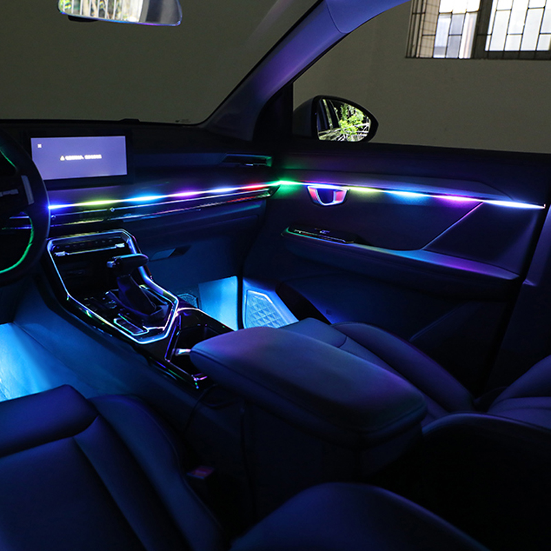 Accesorios de luz ambiental para coche, tiras acrílicas de 110cm, 90cm, 75cm, 35cm, 20cm, colores completos, RGB, Control por aplicación Bluetooth Interior del coche