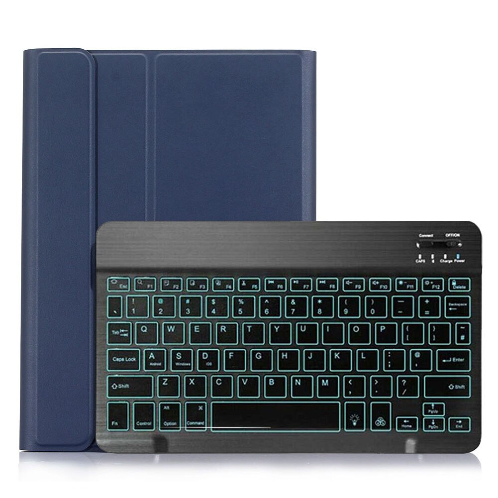 Bluetooth Verlicht Toetsenbord Leather Case Cover Voor Samsung Galaxy Tab A7 10.4 T500/505 Draadloze Afneembare Toetsenbord pu Case: Blue-black keyboard