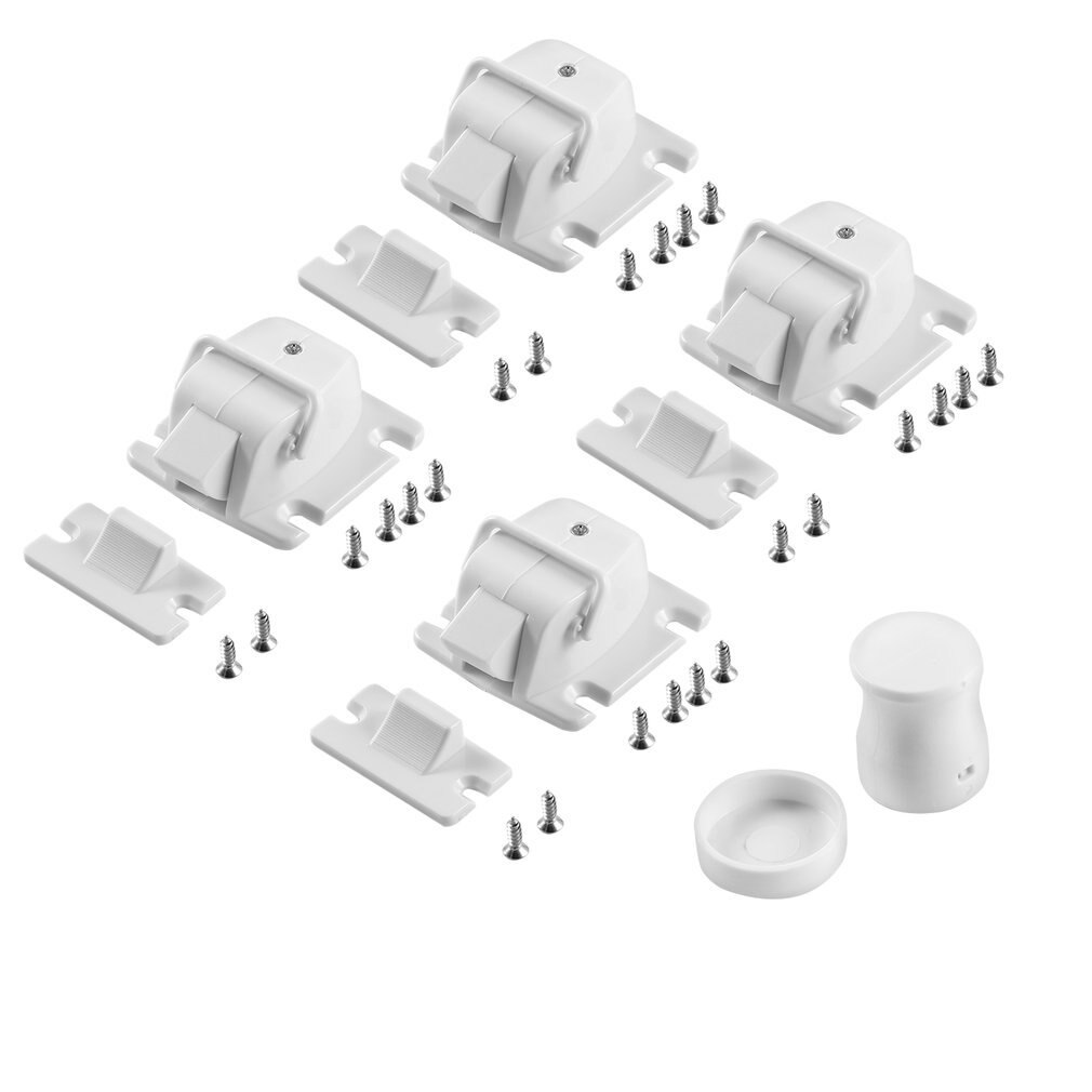White Plastic Easy to Install Safety Baby Magnetic Cabinet Locks - No Tools Or Screws Needed (4 Locks + 1 Key)