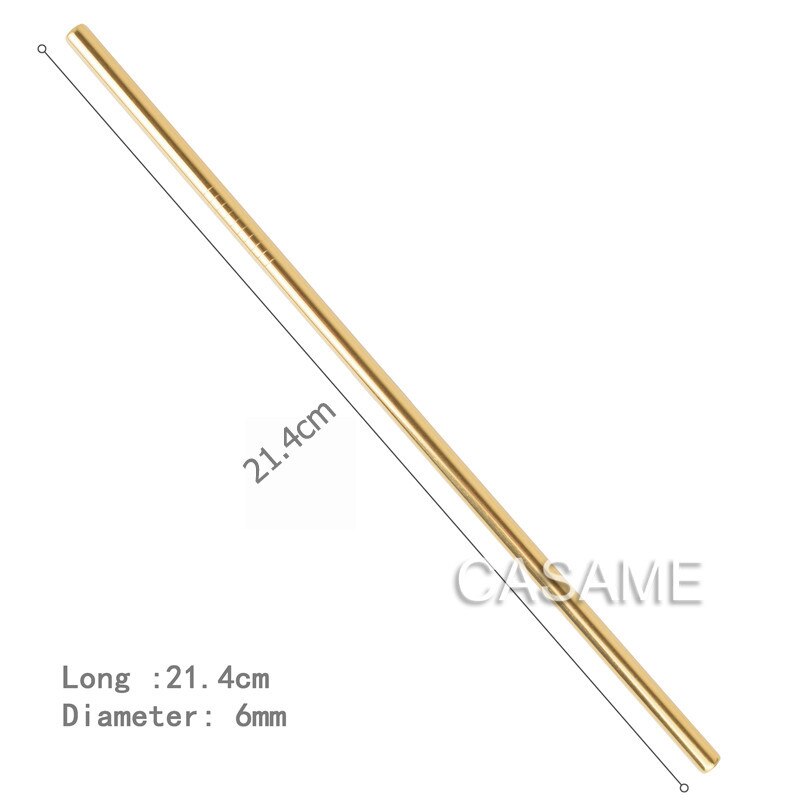 Pailles réutilisables en acier inoxydable, 6 pièces, pailles en métal doré de alimentaire, ensemble de brosses pour fête juteuse,: Gold Straight