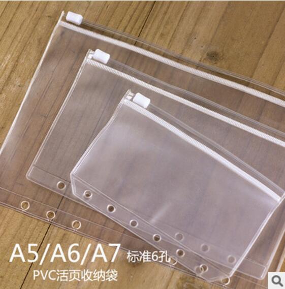 10 stk  a5/a6/a7 filholder standard 6 huller gennemsigtig pvc løvpose med selvformet lynlås arkivproduktbinder