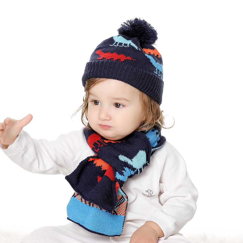 Europa amerika herfst winter baby kerstmis cartoon patroon warm jongens meisjes kindermuts en sjaal 2pc sets