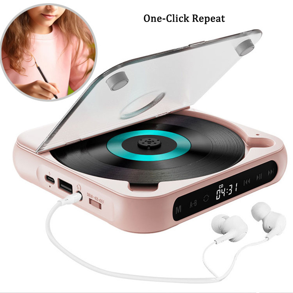 Tragbarer cd-player mit 5 wiedergabemodi, mini-musik-cd-walkman für studenten, männer und frauen, touchscreen, bluetooth-kopfhörer