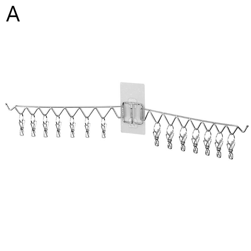 Stainless Steel Foldable Wall Mounted Clothes Hanger Rotatable Windproof Rack P0RE