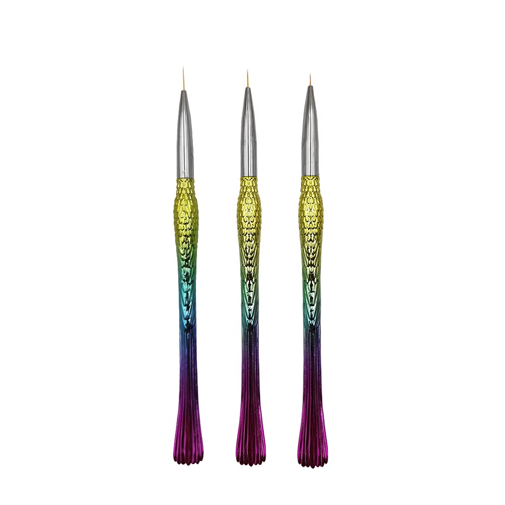Set van 3 nagelborstels, zeemeerminstaaf, tekenpen, laat je nagels prachtige rondingen krijgen, kunstnagelpen, manicure-instrumenten: B041-3ps- sets
