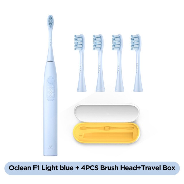 Oclean F1 Sonic Elektrische Tandenborstel IPX7 Waterdichte Smart Snel Opladen 3 Modi Voor Volwassen: L blue n 4PCS hdbox