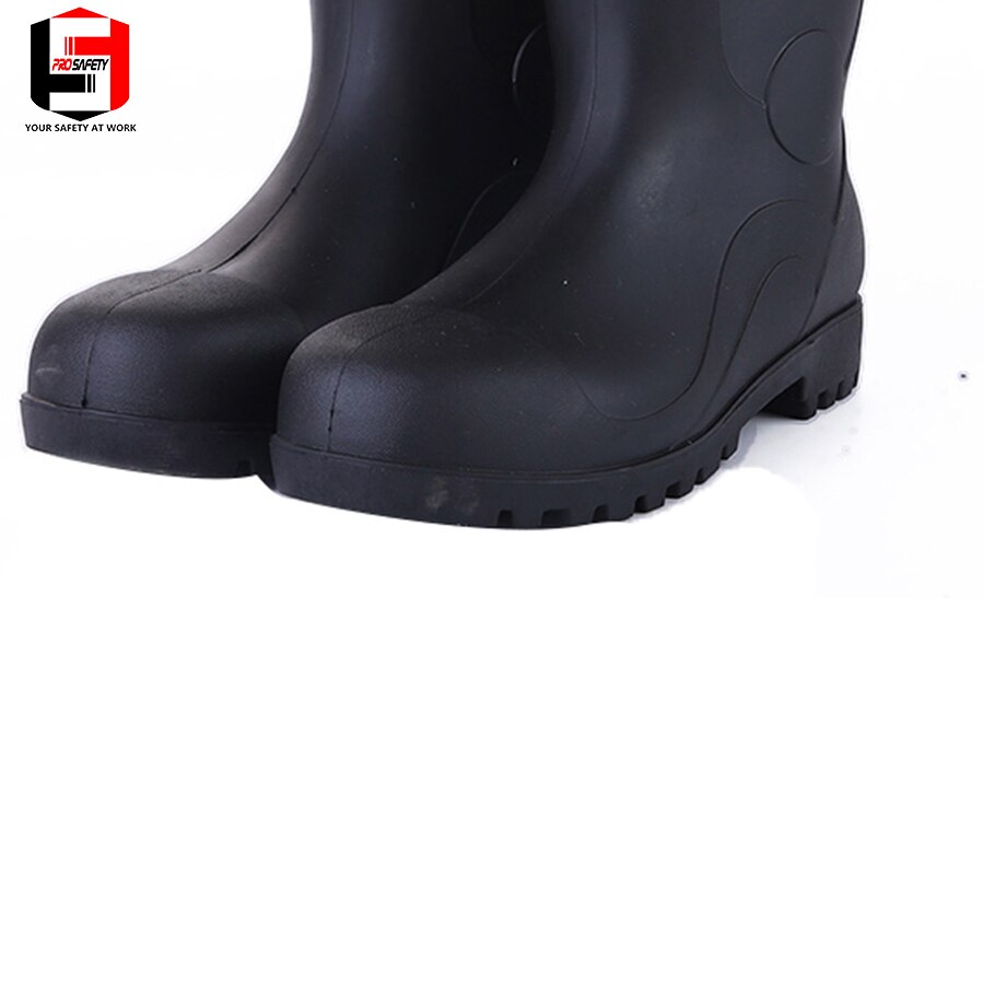 Black Safety PVC Work Rain Boots Oil Resistant Men's PVC Rain Boots Steel-Toe Rubber Boots Upper Outsole Men shoes